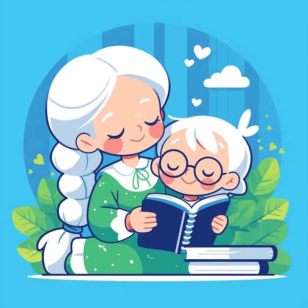 Asian Elderly Woman Reading to Children