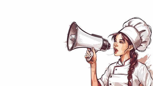 Asian Female Cook Holding Megaphone with Space for Text