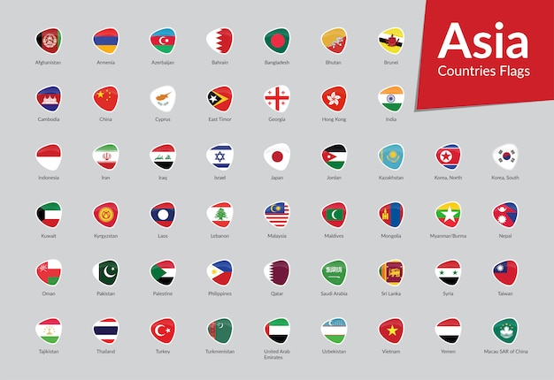 Vector asian flags icon collection