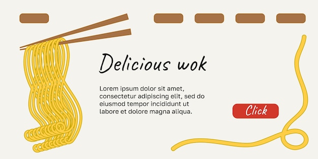 Asian food banner website and social media Template Noodles and Chopsticks Vector illustration