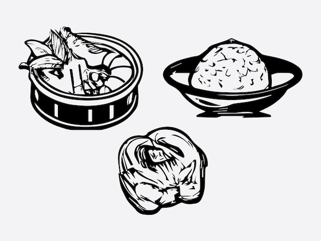 Asian food black white Collection vectors