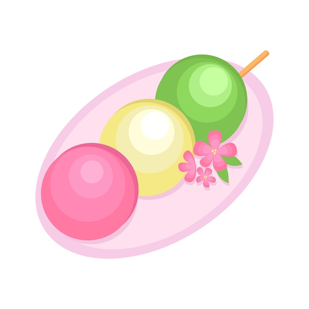 Asian Food Dango on Wooden Stick with sakura on isolated background