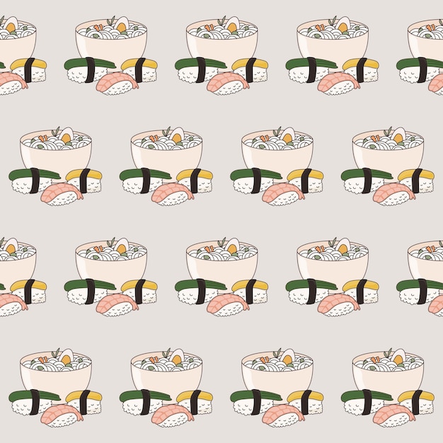 Vector asian food doodle wrapping paper print swatch funny symbol seamless pattern background design