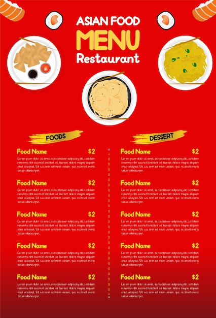 Asian food menu template