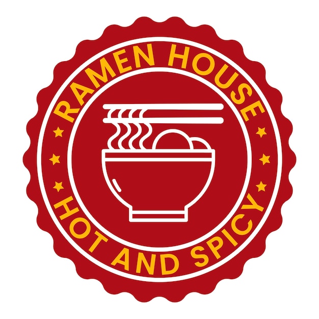 Asian Food. Red Ramen House, Hot and Spicy stamp logo vector illustration