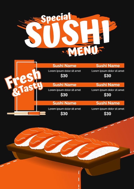 Asian food restaurant hand drawn sushi rolls menu template