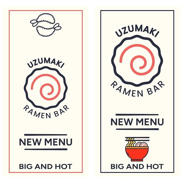 Asian Food. Uzumaki Ramen Bar, Big and Hot vector flyers template