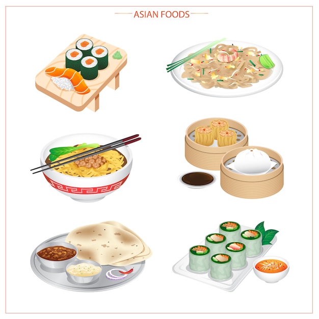 Asian food, variety of ingredients, vegetables, herbs and spices.