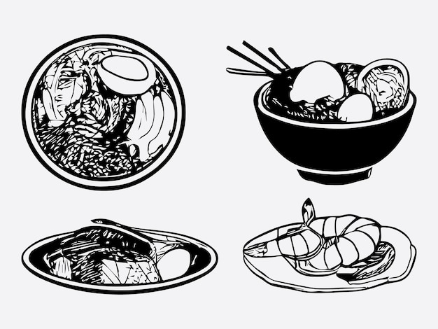 Asian food vector black white design free