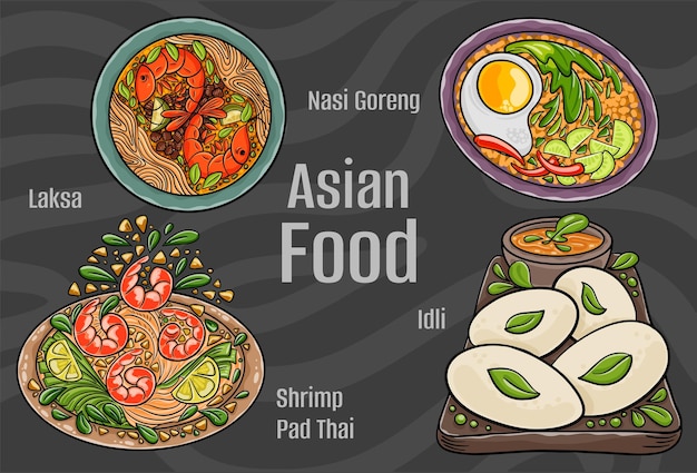 Asian Food Vectors Handdrawn Vector