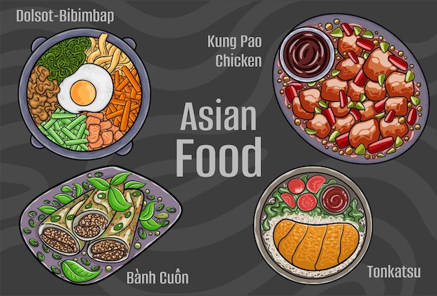 Vector asian food vectors handdrawn vector