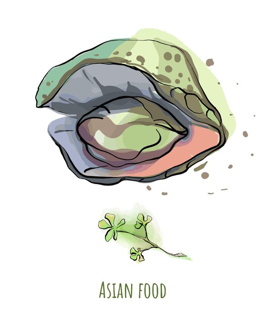 Asian food in watercolor style on a light or transparent background.