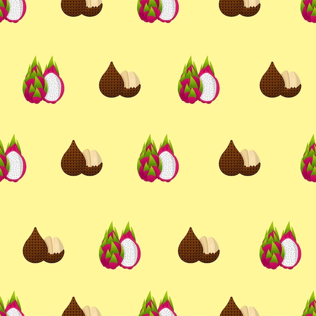 Asian Fruit Seamless Pattern - Dragon Skin Fruit and Dragon Fruit