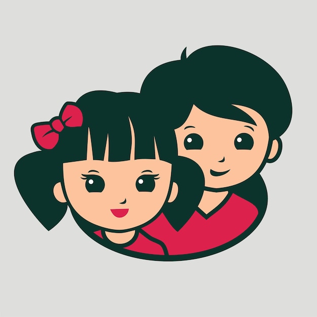 Asian kids as cute children's logo illustration