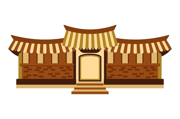 Asian Korean or Chinese house, traditional oriental house. Illustration, icon, vector