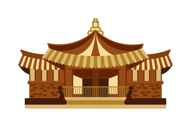 Asian Korean or Chinese house, traditional oriental house. Illustration, icon, vector