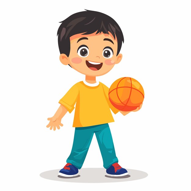 Vector asian little boy with ball character vector illustration