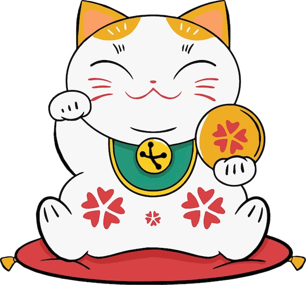 Asian Lucky Figurines Cute Animals with Raised Paw Vector Illustration