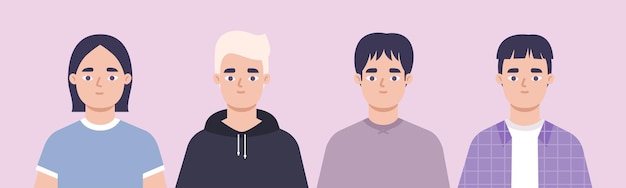 Asian male portraits collection. Vector illustration. Different avatars