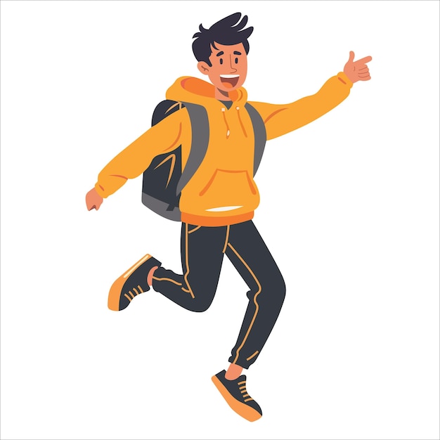 An Asian male student wearing a yellow hoodie minimalist in a flat illustration