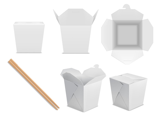 Asian noodle box package chopsticks mockup