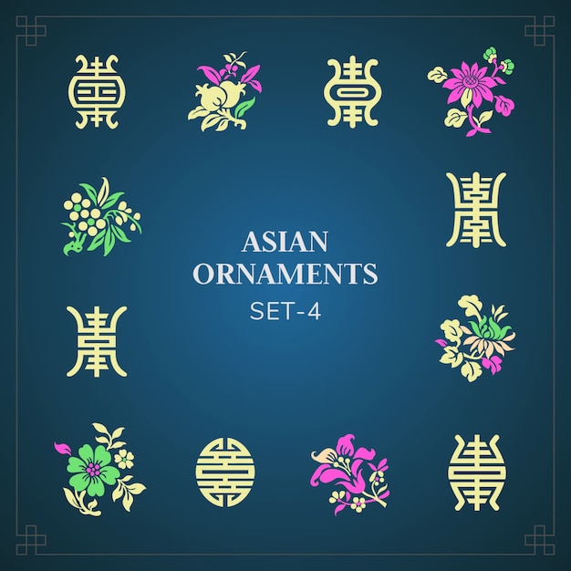 Asian ornaments set 4