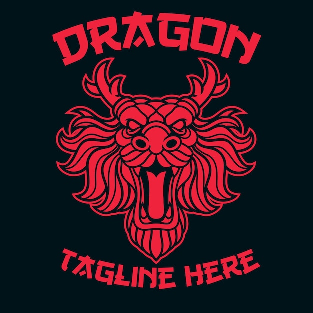 Asian Red Dragon Head Logo