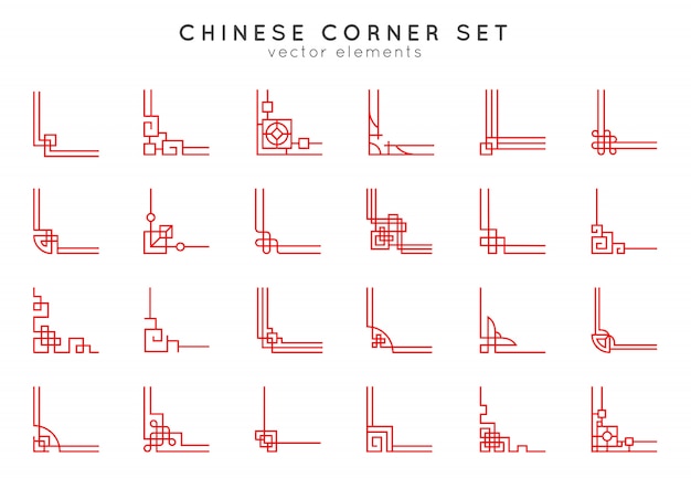 Asian vector corner set. Traditional chinese ornaments.