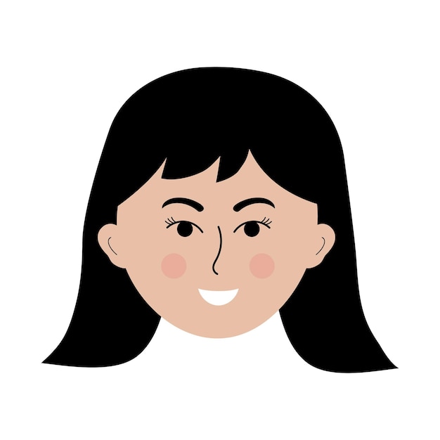 Asian woman face in doodle style Colorful avatar of smiling girl