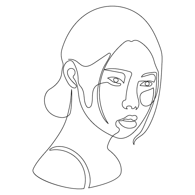 Asian woman face isolated sketch portrait or avatar outline art vector One line drawing or lineart Chinese or Japanese Korean girl profile Female character isolated icon human features