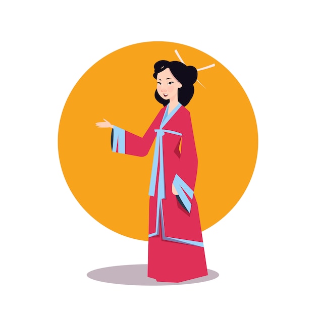 Asian Woman In Japanese Kimono 