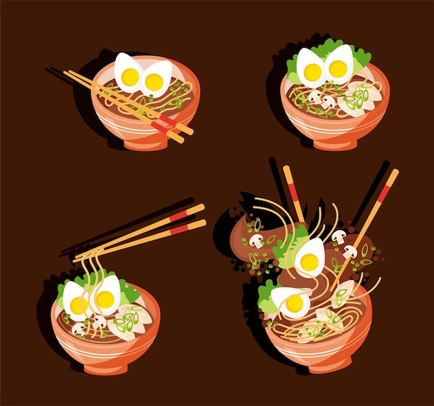 Asianfood Soup Ramen traditional Asian soup Japanese soup with egg chicken and noodles sticker