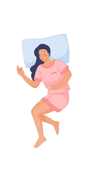 Asleep woman. Night Sleeping posture, vector illustration