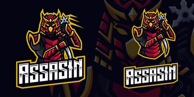 Assasin Samurai Gaming Mascot Logo Template for Esports Streamer Facebook Youtube