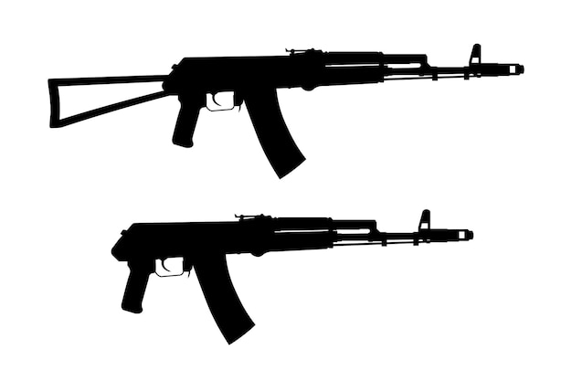 Assault rifle icon of AK74 Shadow silhouette of gun isolated on background