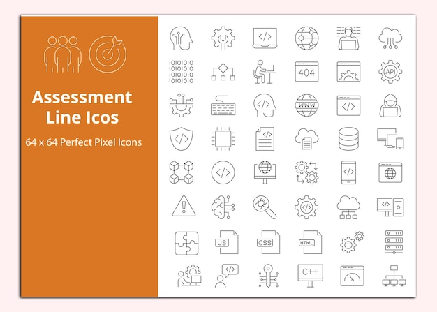 Assessment Coding Line icons vector set