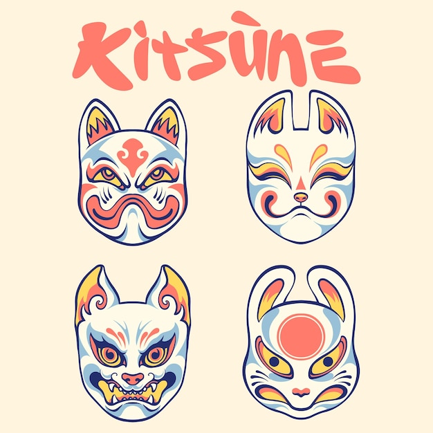 asset cute kitsune mask vector art