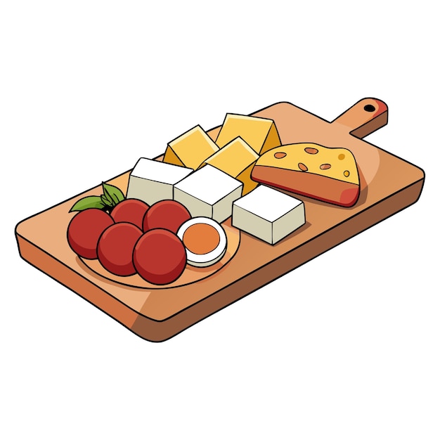 Vector assorted appetizer charcuterie snack and cheese on a wooden board for buffet party isolated on tr