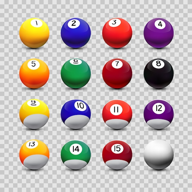 Vector assorted billiard balls isolated on transparent background