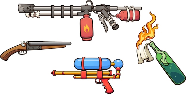 Assorted cartoon weapons