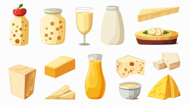 Vector assorted dairy products on white background vector illustration