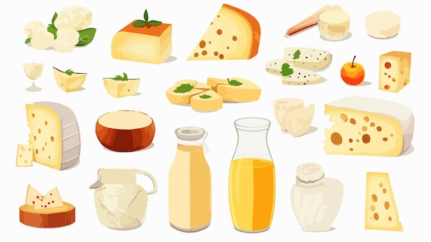 Vector assorted dairy products on white background vector illustration