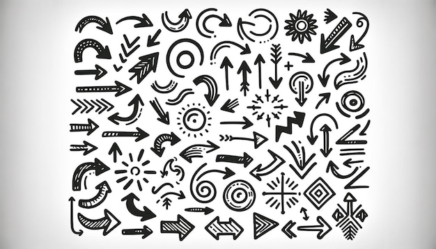 Assorted HandDrawn Arrows Black Marker Various Styles