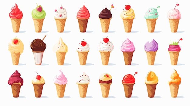 Assorted Ice Cream Illustrations on White Background