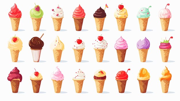 Vector assorted ice cream illustrations on white background