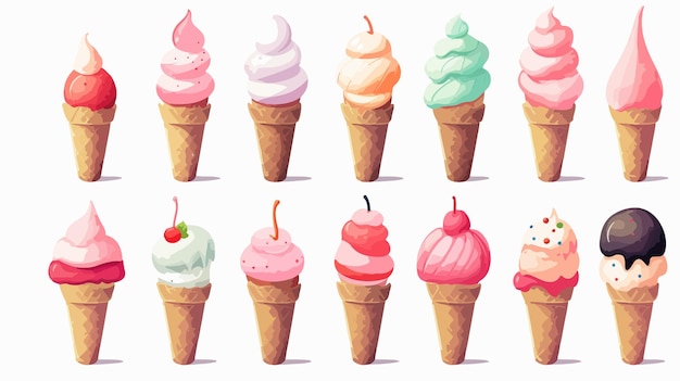 Assorted Ice Cream Illustrations on White Background