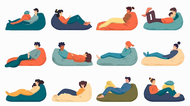 Vector assorted sleeping individuals collection adults and young people group resting together