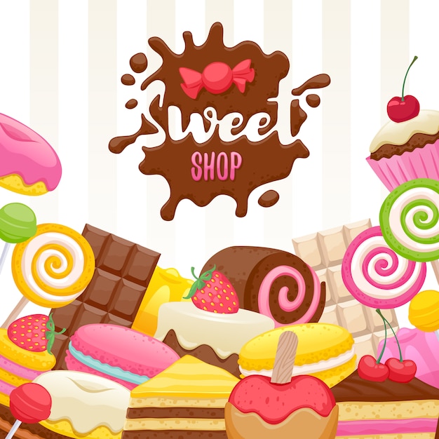 Assorted sweets colorful background