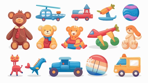 Vector assorted toys on white background vector illustration