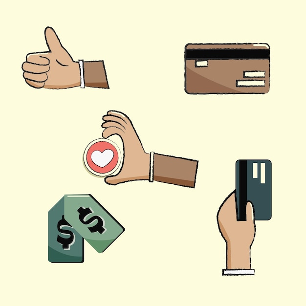 Assorted vector pack. money and hands interacting. hand drawn